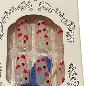 Sethexy Long Coffin Beautiful Nail Rubies & Hearts